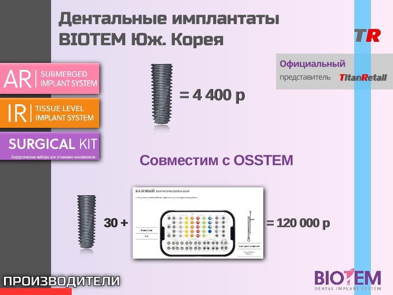 Дентальные имплантаты BIOTEM Юж. Корея